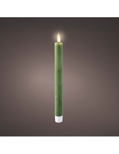 Vela de cera led color verde, acabado rústico, ø2,20 x 24,50 cm, pack 2 uds
