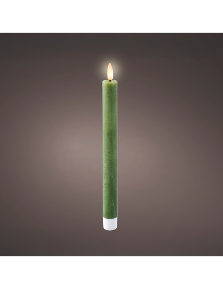 Vela de cera led color verde, acabado rústico, ø2,20 x 24,50 cm, pack 2 uds