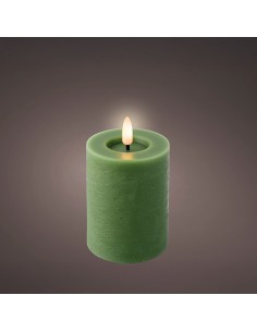 Vela de cera led, color verde, acabado rústico, ø7 x 11,2 cm
