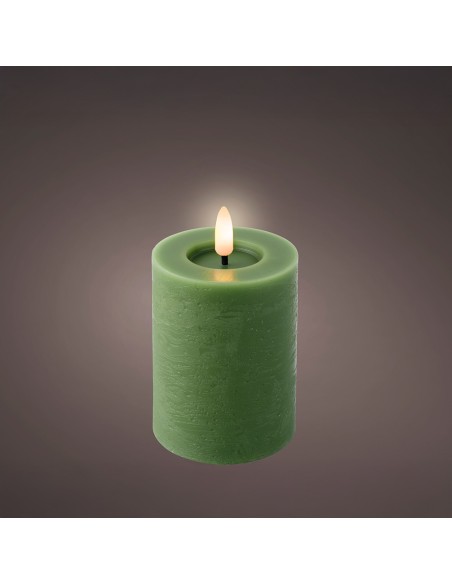 Vela de cera led, color verde, acabado rústico, ø7 x 11,2 cm
