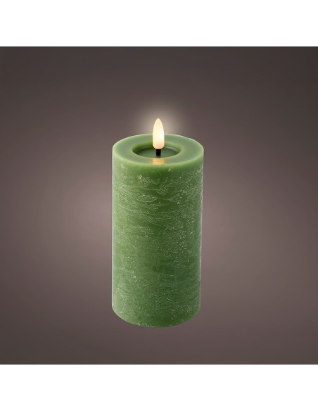 Vela de cera led, color verde, acabado rústico, ø7 x 15 cm