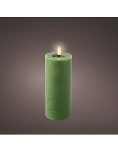 Vela de cera led, color verde, acabado rústico, ø7 x 19 cm
