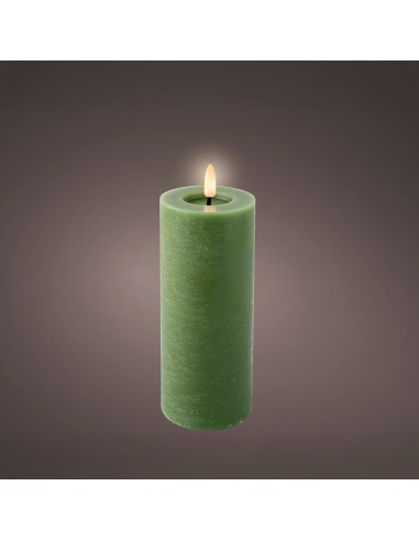Vela de cera led, color verde, acabado rústico, ø7 x 19 cm