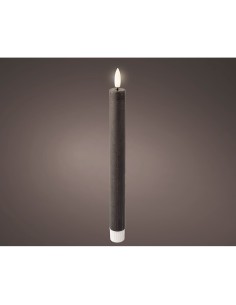 Vela de cera led efecto llama color gris, ø2 x 24,5 cm, 2 uds