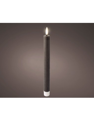 Vela de cera led efecto llama color gris, ø2 x 24,5 cm, 2 uds