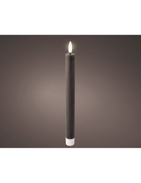 Vela de cera led efecto llama color gris, ø2 x 24,5 cm, 2 uds