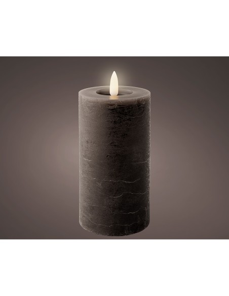 Vela de cera led, color gris antracita, superficie rústica, ø7 x 15 cm