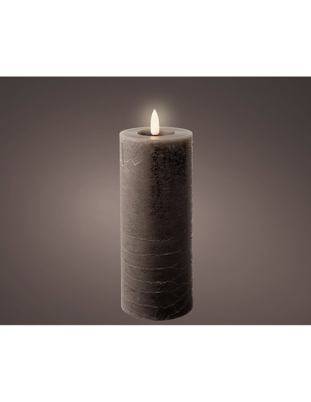 Vela de cera led, color gris antracita, superficie rústica ø7 x 19 cm