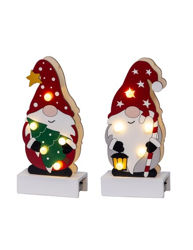 Figura gnomo madera con led 8,50 x 4,50 x 18 cm, modelos variados