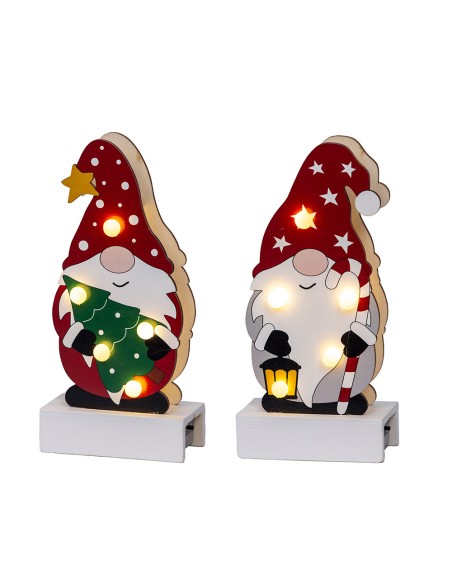 Figura gnomo madera con led 8,50 x 4,50 x 18 cm, modelos variados