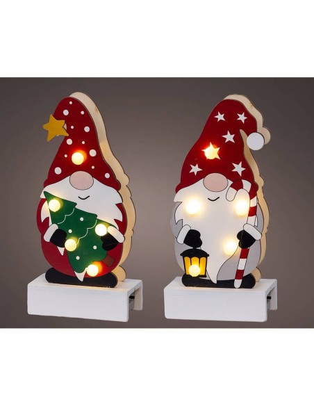 Figura gnomo madera con led 8,50 x 4,50 x 18 cm, modelos variados