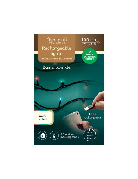 Guirnalda led multifunción exterior con bateria 100 leds multicolor con cable negro 7,4 m