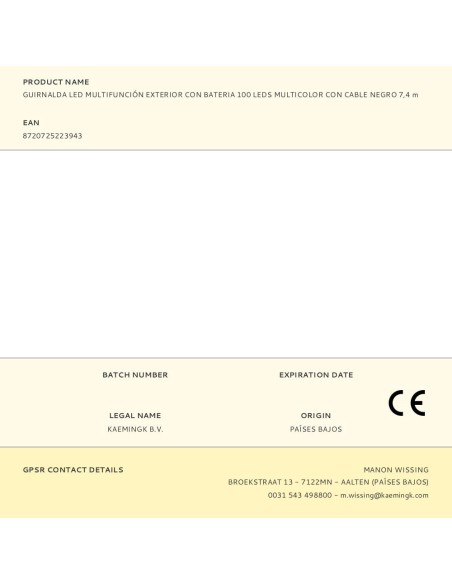 Guirnalda led multifunción exterior con bateria 100 leds multicolor con cable negro 7,4 m