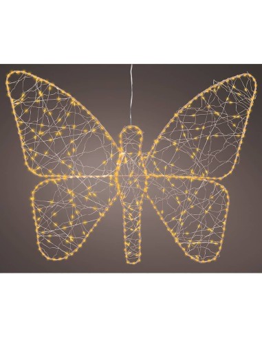 Luz led decorativa mariposa de metal 436 led, exterior, microled, dorada 43 x 58 cm