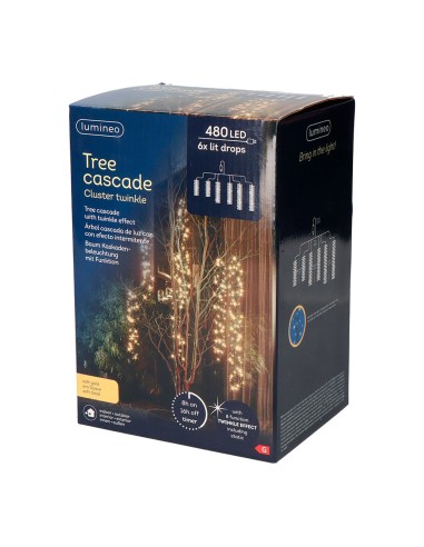 Cortina cascada para árbol, multifunción, oro suave, 480 leds, 2 m