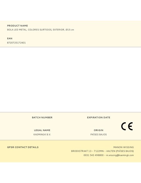 Bola led metal, colores surtidos, exterior, ø15 cm