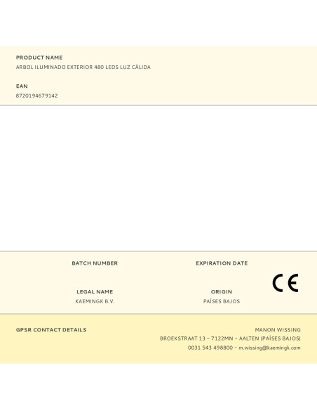 Árbol iluminado 480 leds, luz cálida, exterior, 1,5 m