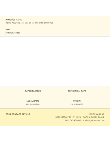 Osito peluche 15 x 10 x 17 cm, colores surtidos