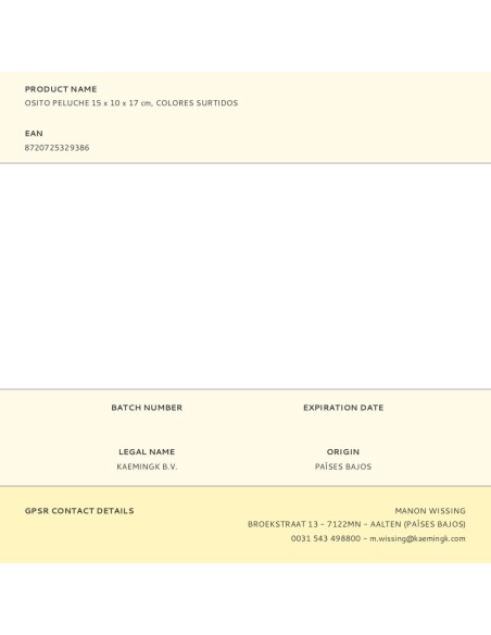 Osito peluche 15 x 10 x 17 cm, colores surtidos