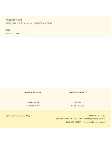 Osito peluche 3,5 x 3 x 9 cm, colores surtidos