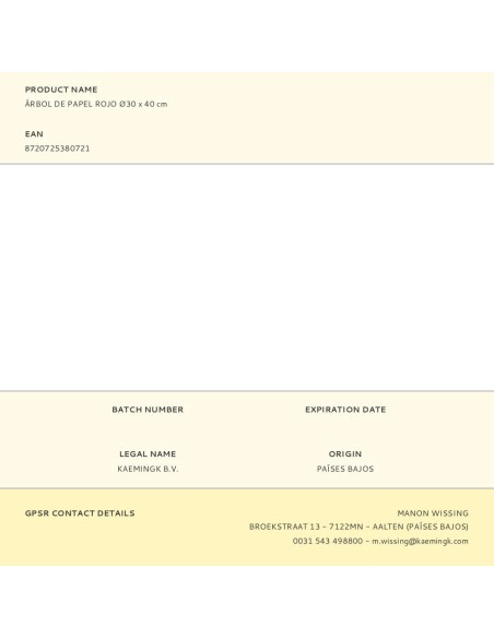 Árbol de papel rojo ø30 x 40 cm