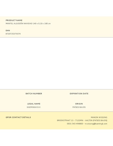 Mantel algodón navidad 140 x 0,10 x 180 cm