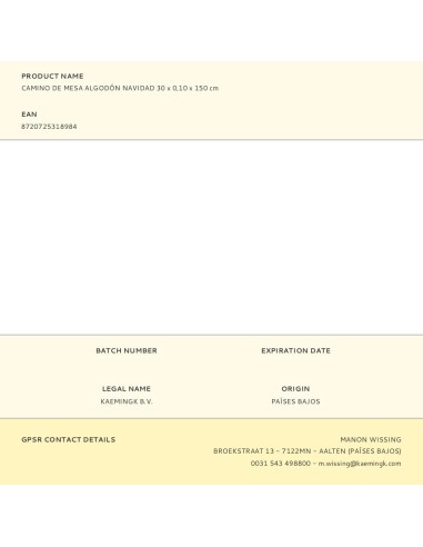 Camino de mesa algodón navidad 30 x 0,10 x 150 cm