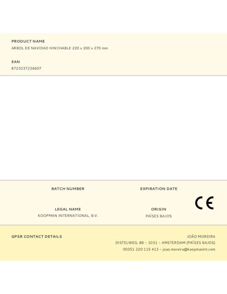 Árbol de navidad hinchable con luz, 110 x 110 x 240 cm