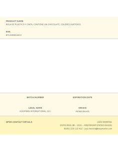 Bola de plastico y cinta, contiene un chocolate, colores surtidos 2