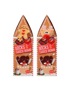 Caja navideña con calcetines y chocolate en forma de galleta de gengibre, modelos variados