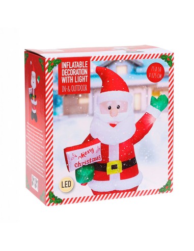 Papa noel inflable con luz, 75 x 50 x 125 cm