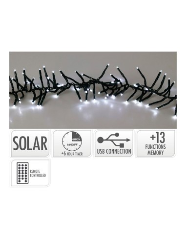 Guirnalda led solar 768 leds 13 funciones parpadeante exterior blanco frio cable verde 5,6 m