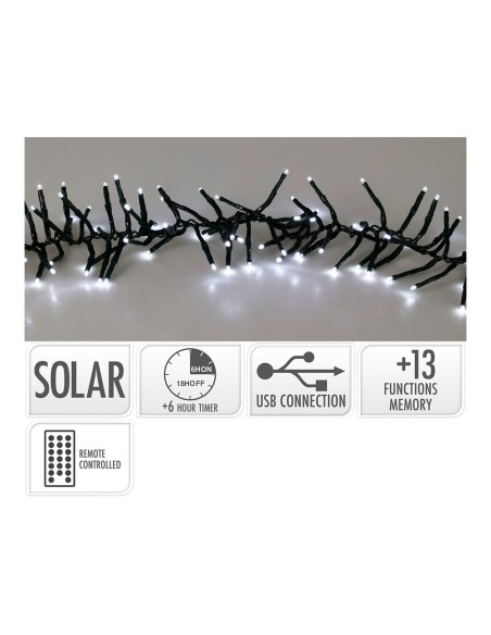 Guirnalda led solar 768 leds 13 funciones parpadeante exterior blanco frio cable verde 5,6 m