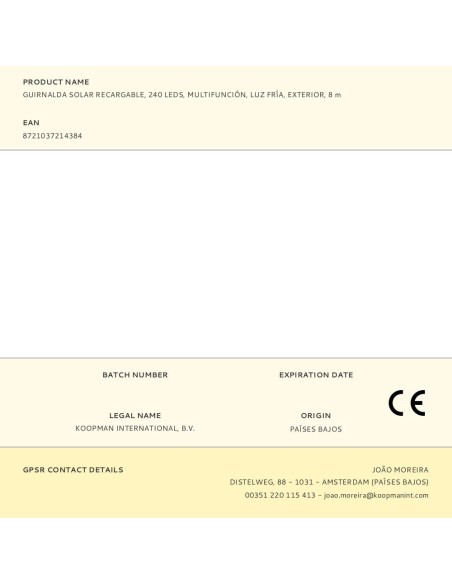 Cortina solar recargable, 240 leds, multifunción, luz fría, exterior, 8 m