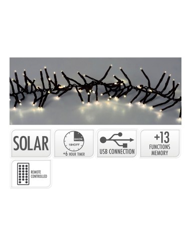 Guirnalda solar recargable, 768 leds, multifunción, luz cálida, exterior, 5,6 m