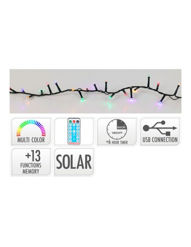 Guirnalda solar recargable, 768 leds, multifunción, multicolor, exterior, 5,6 m