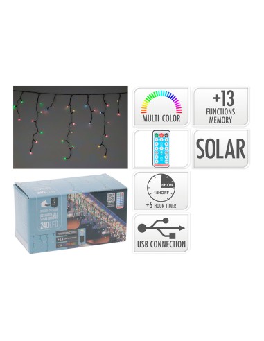 Guirnalda solar recargable, 240 leds, multifunción, multicolor, exterior, 8 m