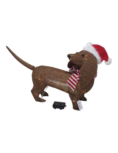 Perro marrón con gorro de navidad a pilas, función fija, 40 leds, interior