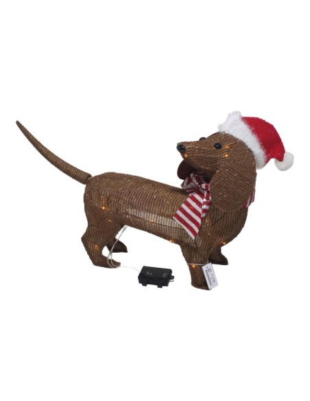 Perro marrón con gorro de navidad a pilas, función fija, 40 leds, interior