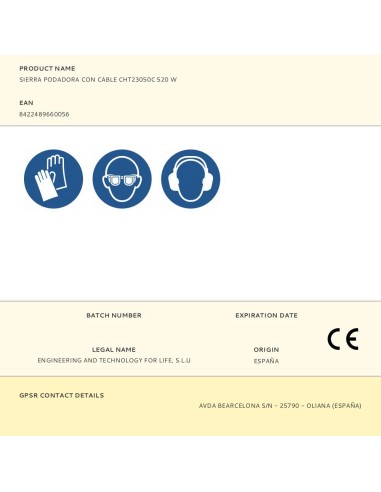 Sierra podadora con cable cht23050c 520 w