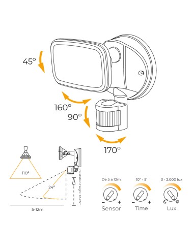 Aplique foco led con sensor crepuscular y de...