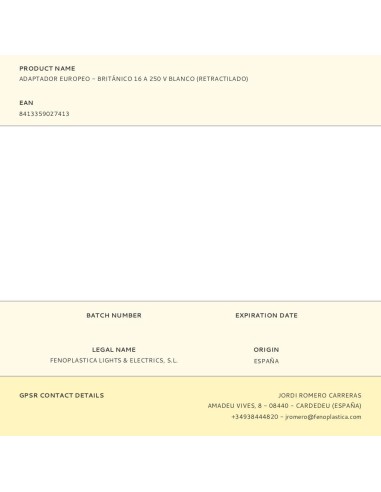 Adaptador europeo - británico 16 a 250 v blanco...