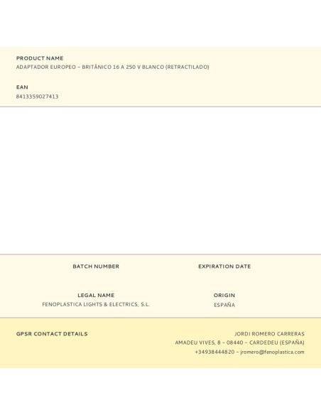 Adaptador europeo - británico 16 a 250 v blanco (retractilado)