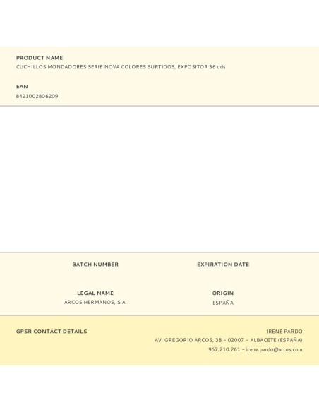 Cuchillos mondadores serie nova colores surtidos, expositor 36 uds