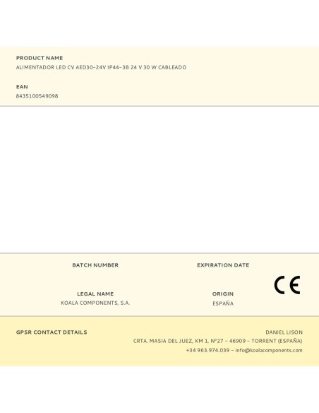 Alimentador led cv aed30-24v ip44-3b 24 v 30 w cableado