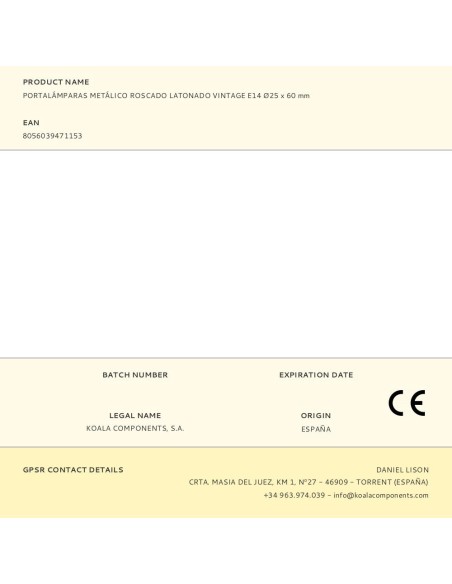 Portalámparas metálico roscado latonado vintage e14 ø25 x 60 mm