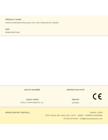 Portalamparas roscado liso con tirador e27 negro