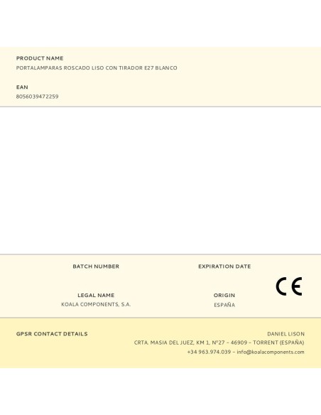 Portalamparas roscado liso con tirador e27 blanco