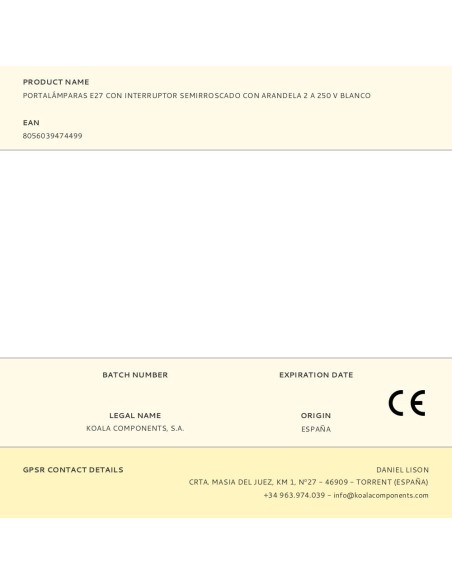 Portalámparas e27 con interruptor semirroscado con arandela 2 a 250 v blanco