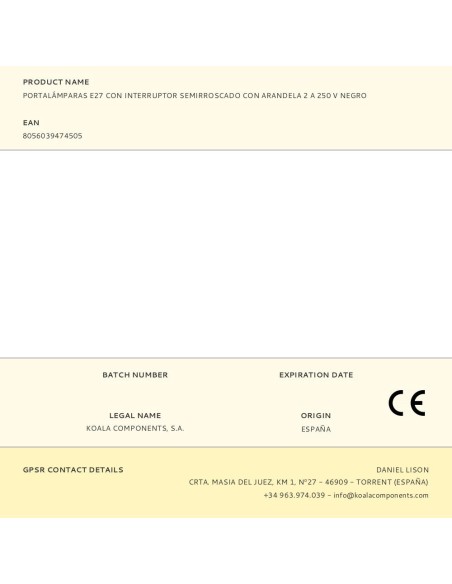 Portalámparas e27 con interruptor semirroscado con arandela 2 a 250 v negro